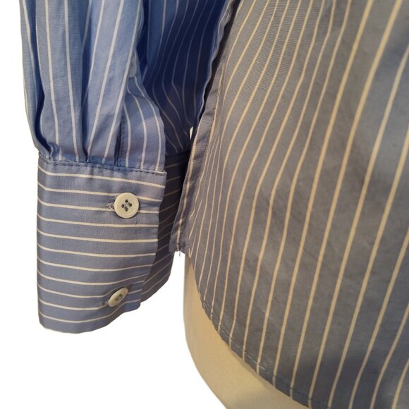 Large Harshman for Anthropologie Rear Bottom & Tie Striped Blouse Blue & White - Picture 7 of 11